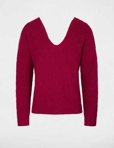 Jersey escote en V abotonado rosa oscuro mujer