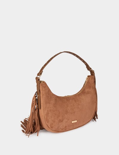 Bolso de flecos de ante beige mujer
