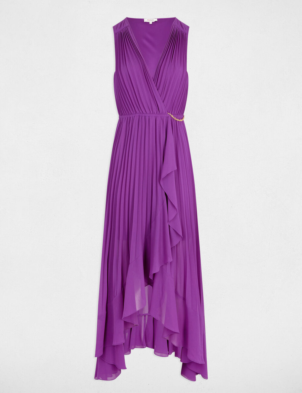Vestido largo holgado plisado violeta mujer