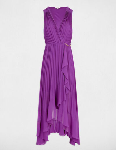 Vestido largo holgado plisado violeta mujer