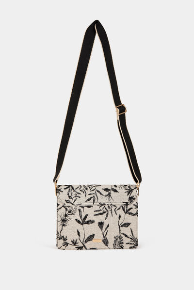 Bolso con solapa estampado vegetal negro mujer