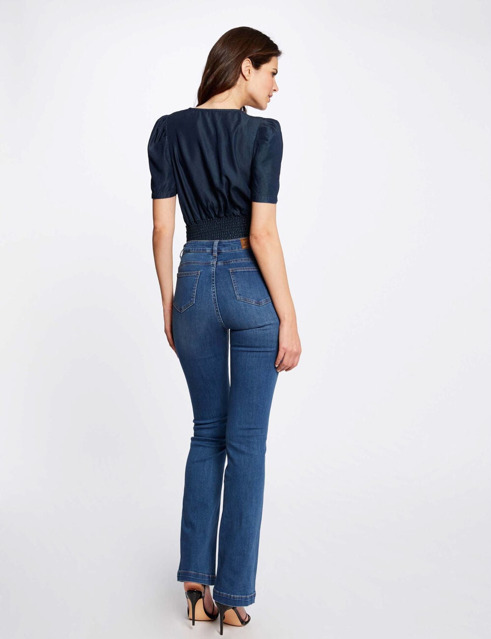 Vaquero recto con detalles trenzados denim stone mujer