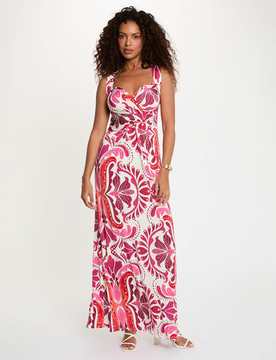 Vestido largo cuello coraz&oacute;n multicolor mujer