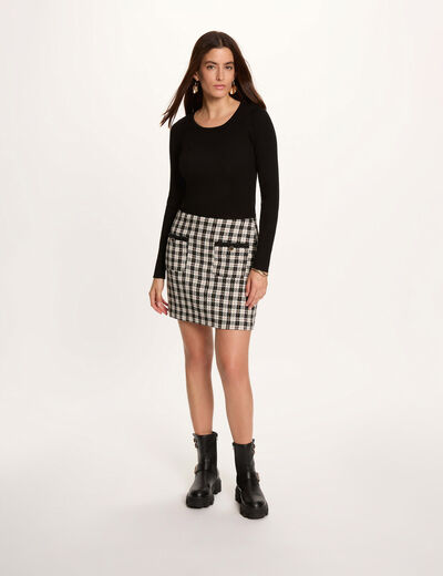 Vestido corto de tweed negro mujer