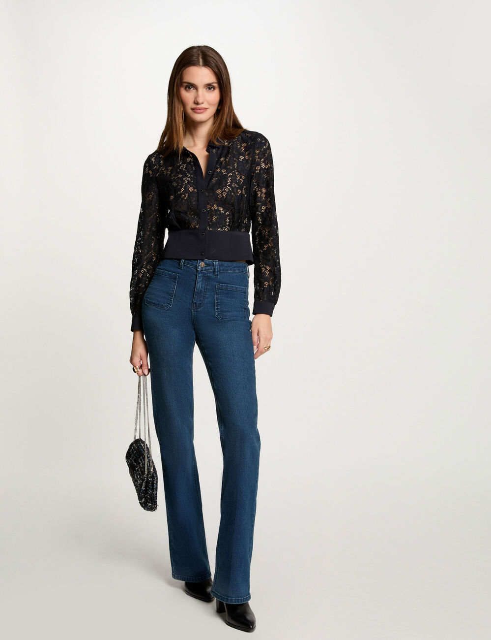 Camisa manga larga azul marino mujer