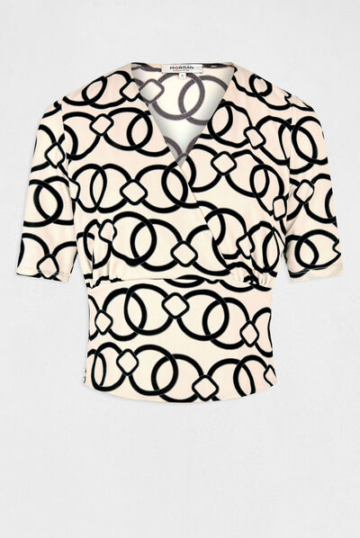 Camiseta manga corta estampado de cadena multicolor mujer