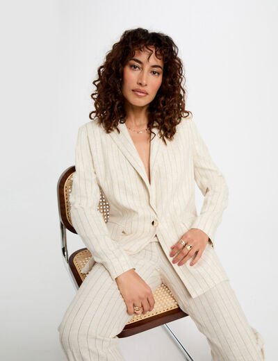Americana con rayas beige mujer