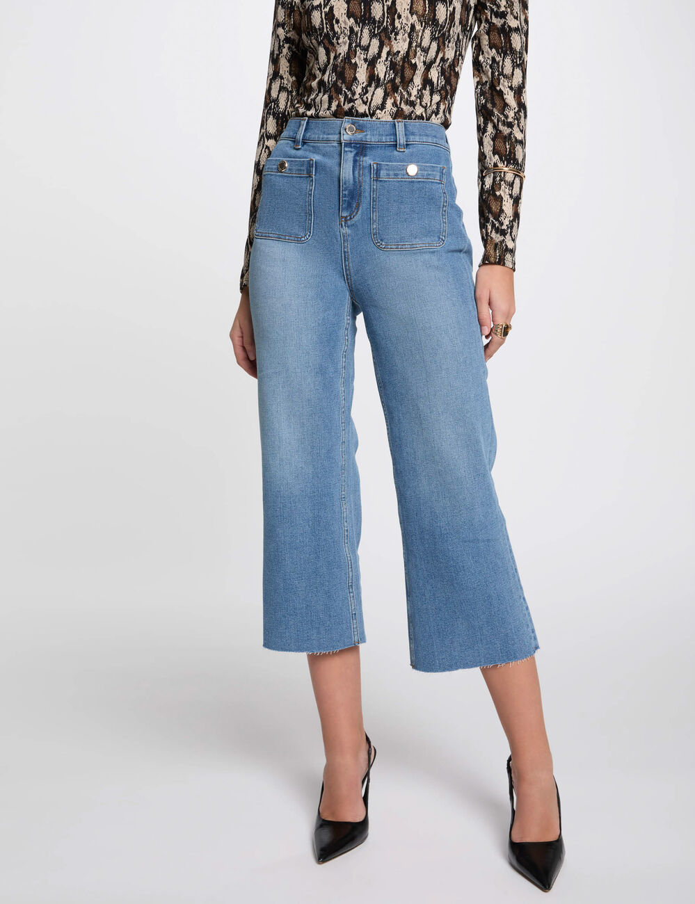 Pantalón pernera ancha denim stone mujer