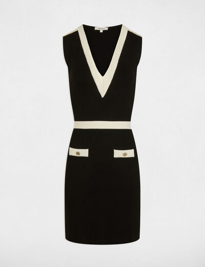 Vestido punto corto ajustado negro mujer