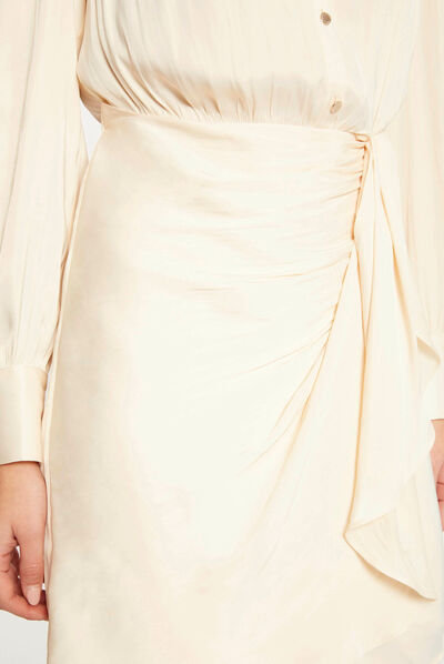 Vestido recto drapeado satinado  mujer