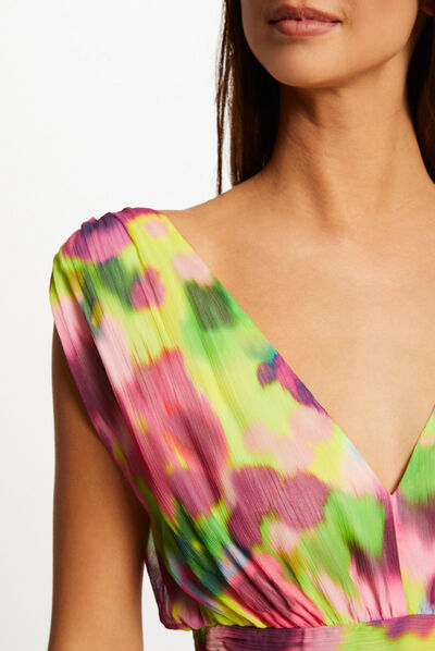 Vestido largo entallado estampado multicolor mujer