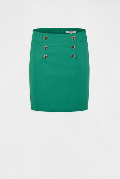 Falda recta con botones verde mujer