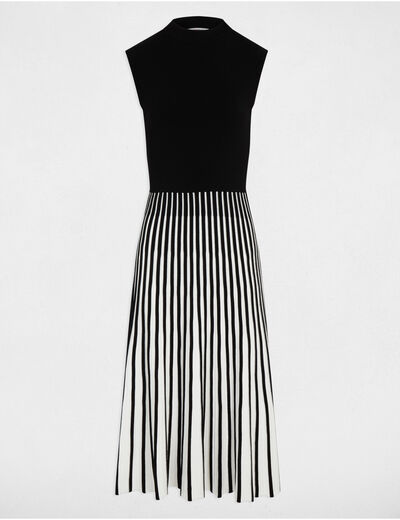 Vestido punto evasé plisado negro mujer