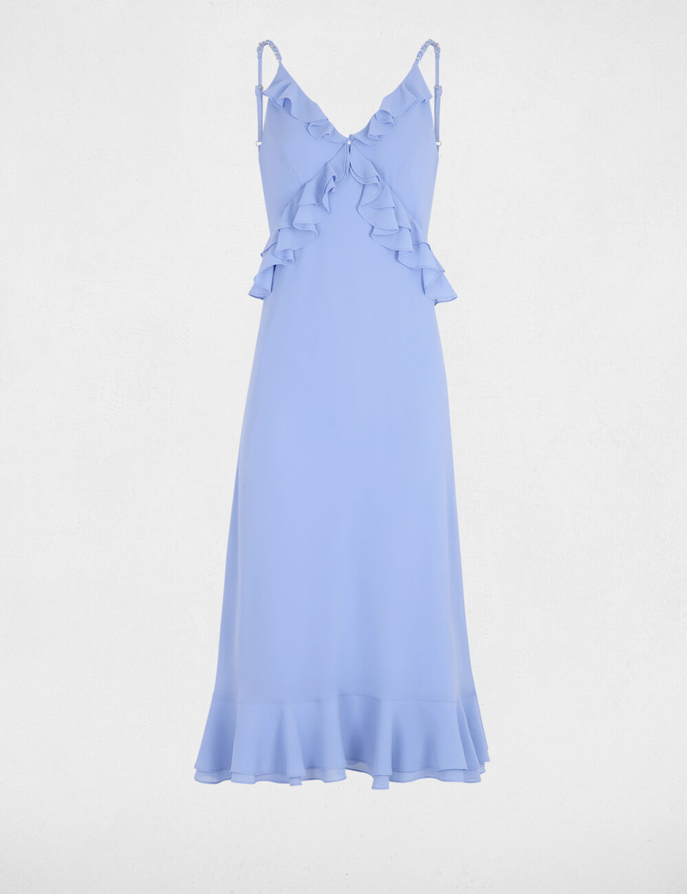 Vestido midi con cuello en V azul mujer