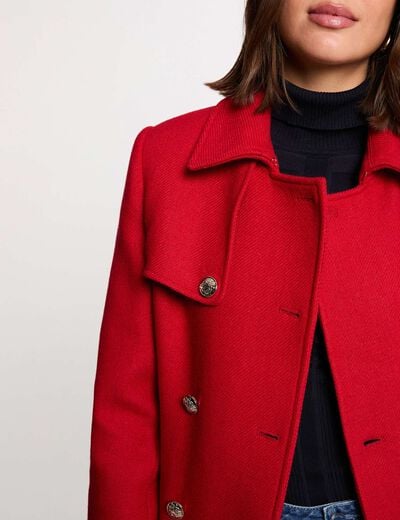 Abrigo largo con cintur&oacute;n rojo mujer