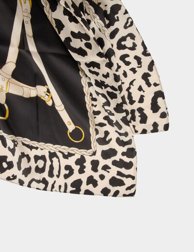 Pa&ntilde;uelo satinado de leopardo negro mujer