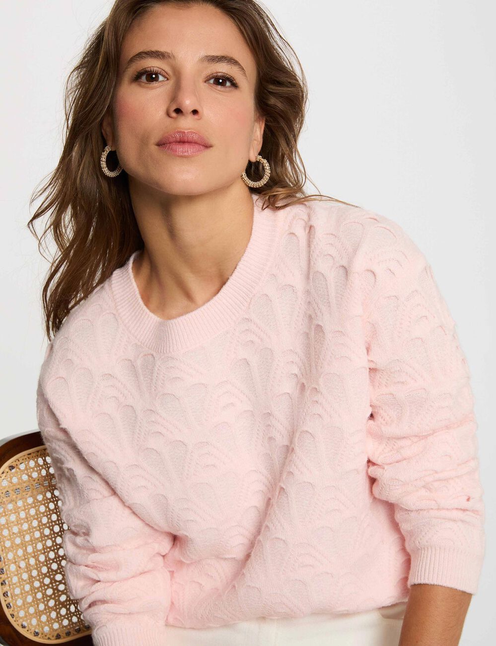 Jersey cuello redondo fantas&iacute;a rosa claro mujer
