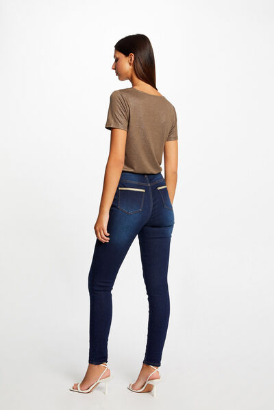 Vaquero skinny con bandas metalizadas vaquero en bruto mujer