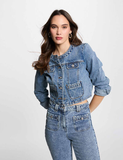 Chaqueta vaquero corta denim doble stone mujer