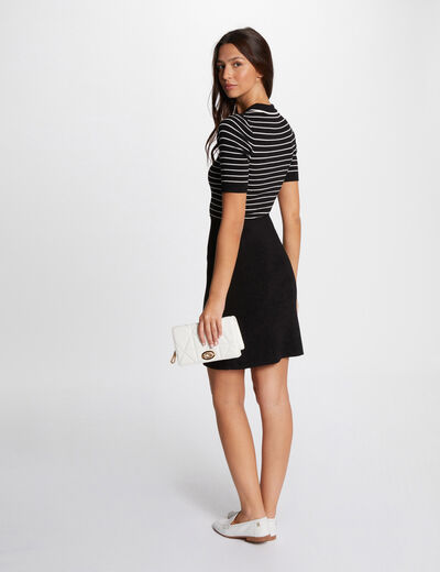 Vestido punto corto con rayas negro mujer