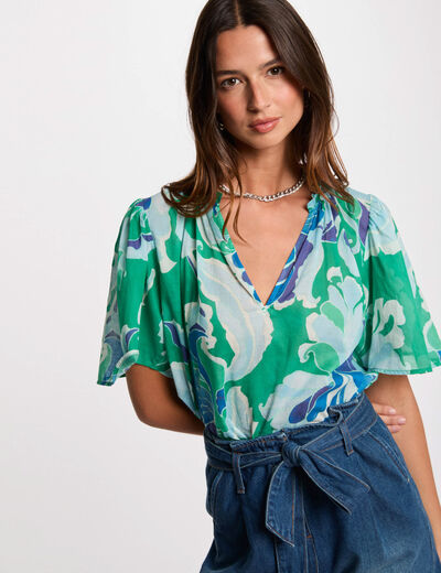 Blusa manga corta multicolor mujer