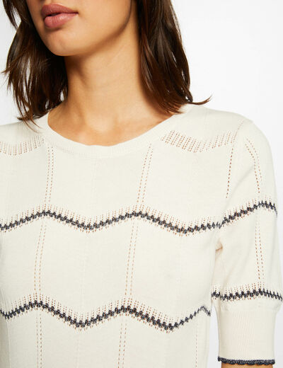 Jersey con manga corta con rayas marfil mujer