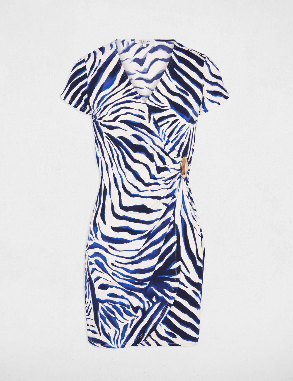 Vestido cruzado de mangas cortas multicolor mujer