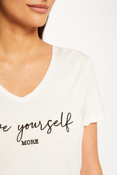Camiseta de manga corta con mensaje crudo mujer