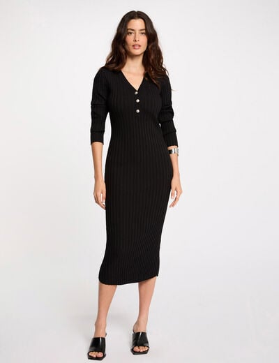 Vestido punto acanalado negro mujer