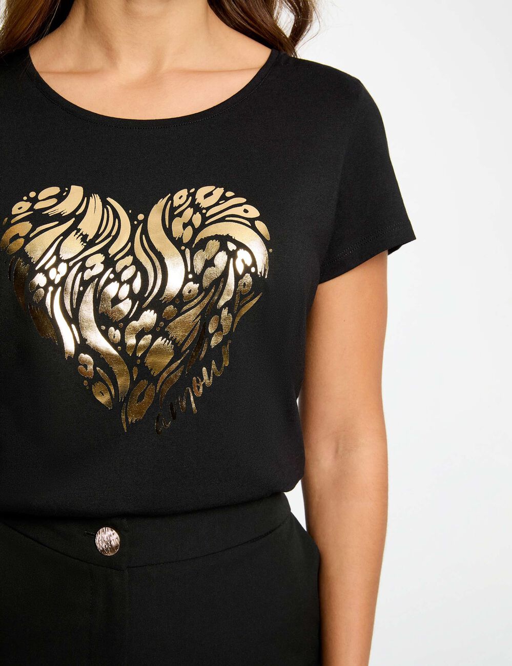 Camiseta de manga corta negro mujer