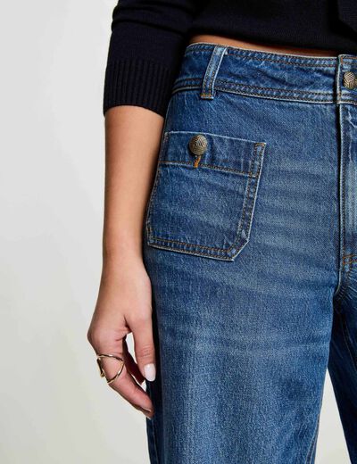Jeans ancho de tiro alto denim stone mujer