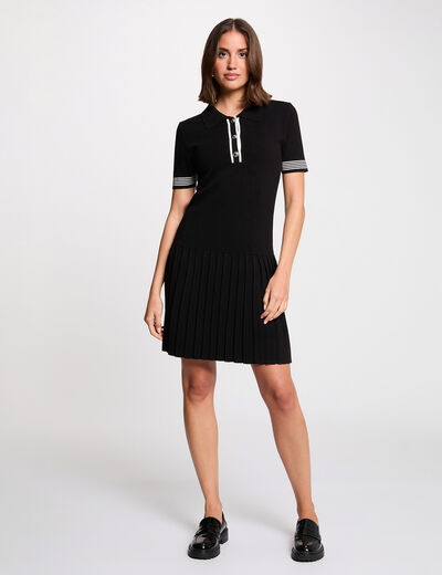 Vestido de punto con cuello polo negro mujer