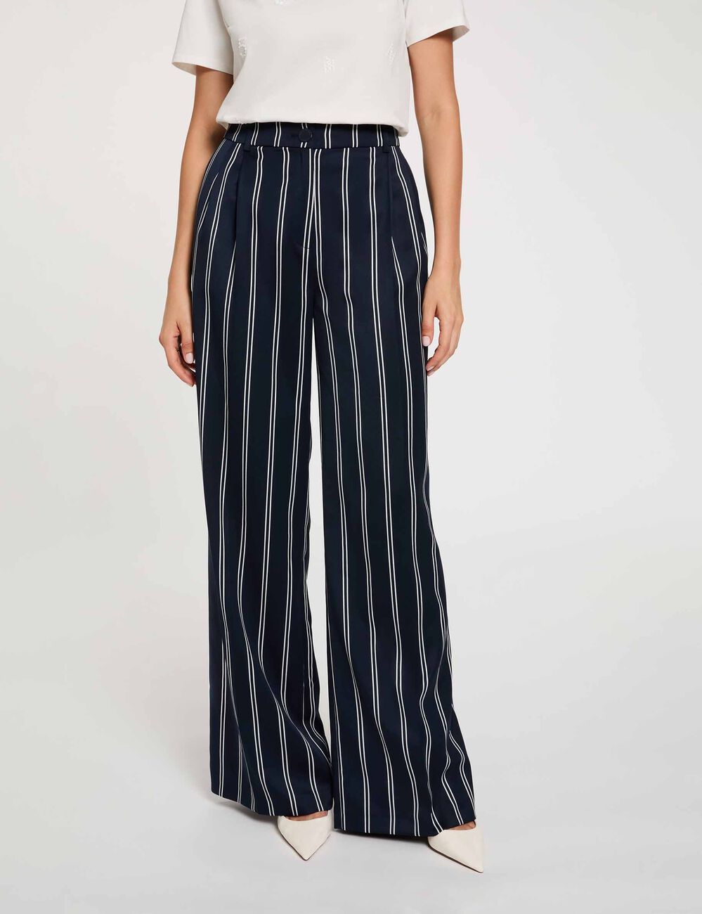 Pantal&oacute;n ancho de tiro alto azul marino mujer