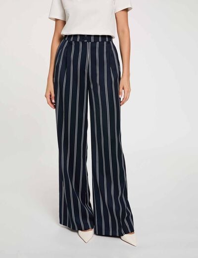 Pantal&oacute;n ancho de tiro alto azul marino mujer