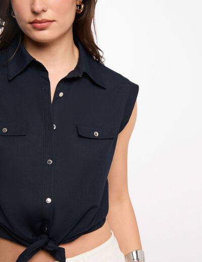 Blusa sin mangas azul marino mujer