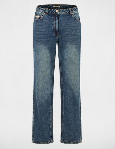 Vaqueros rectos de tiro alto denim stone mujer