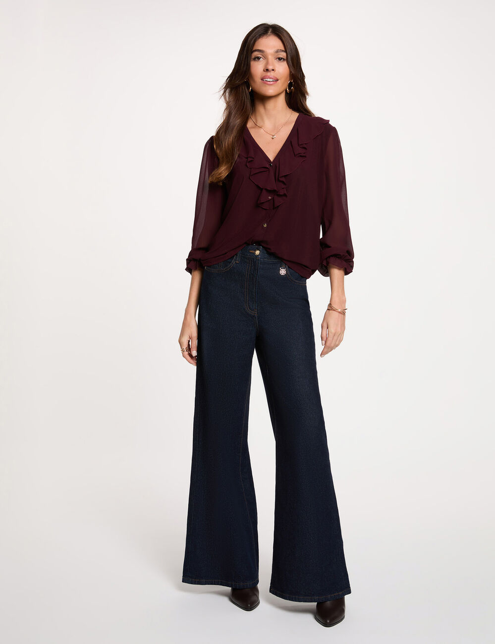 Camiseta de gasa con cuello en v ciruela mujer