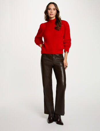 Pantal&oacute;n bootcut de cuero sint&eacute;tico marr&oacute;n oscuro mujer