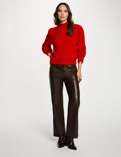 Pantal&oacute;n bootcut de cuero sint&eacute;tico marr&oacute;n oscuro mujer