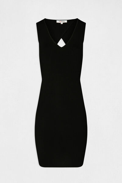 Vestido de punto ajustado con abertura negro mujer