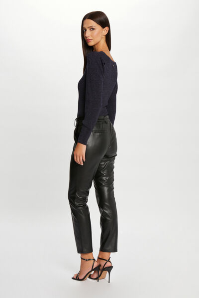 Pantalón ajustado cuero sintético negro mujer