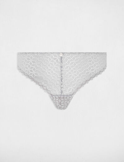 Tanga de encaje couleur argent mujer