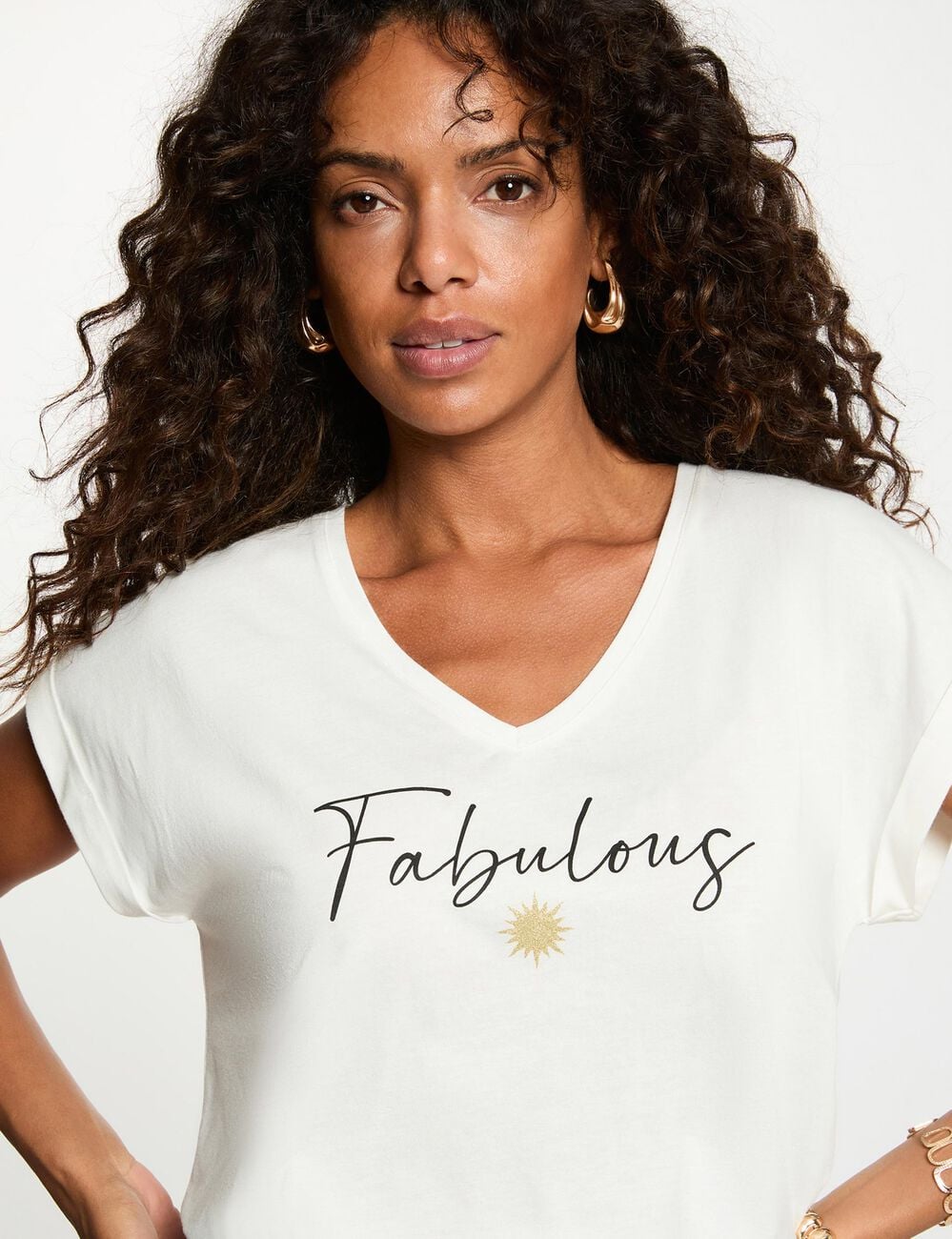 Camiseta cuello v manga corta blanco mujer