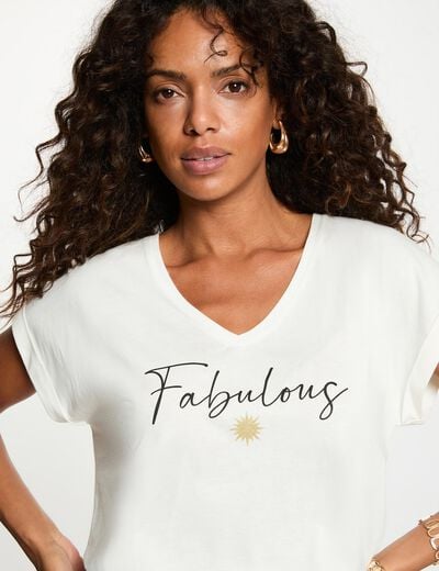 Camiseta cuello v manga corta blanco mujer