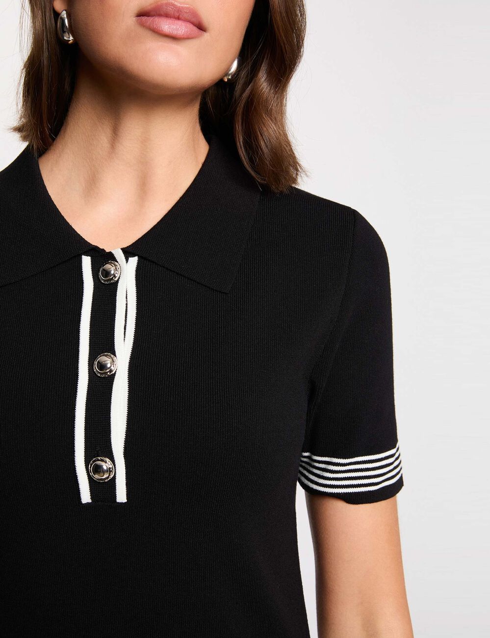 Vestido de punto con cuello polo negro mujer