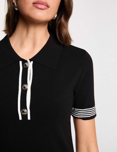 Vestido de punto con cuello polo negro mujer
