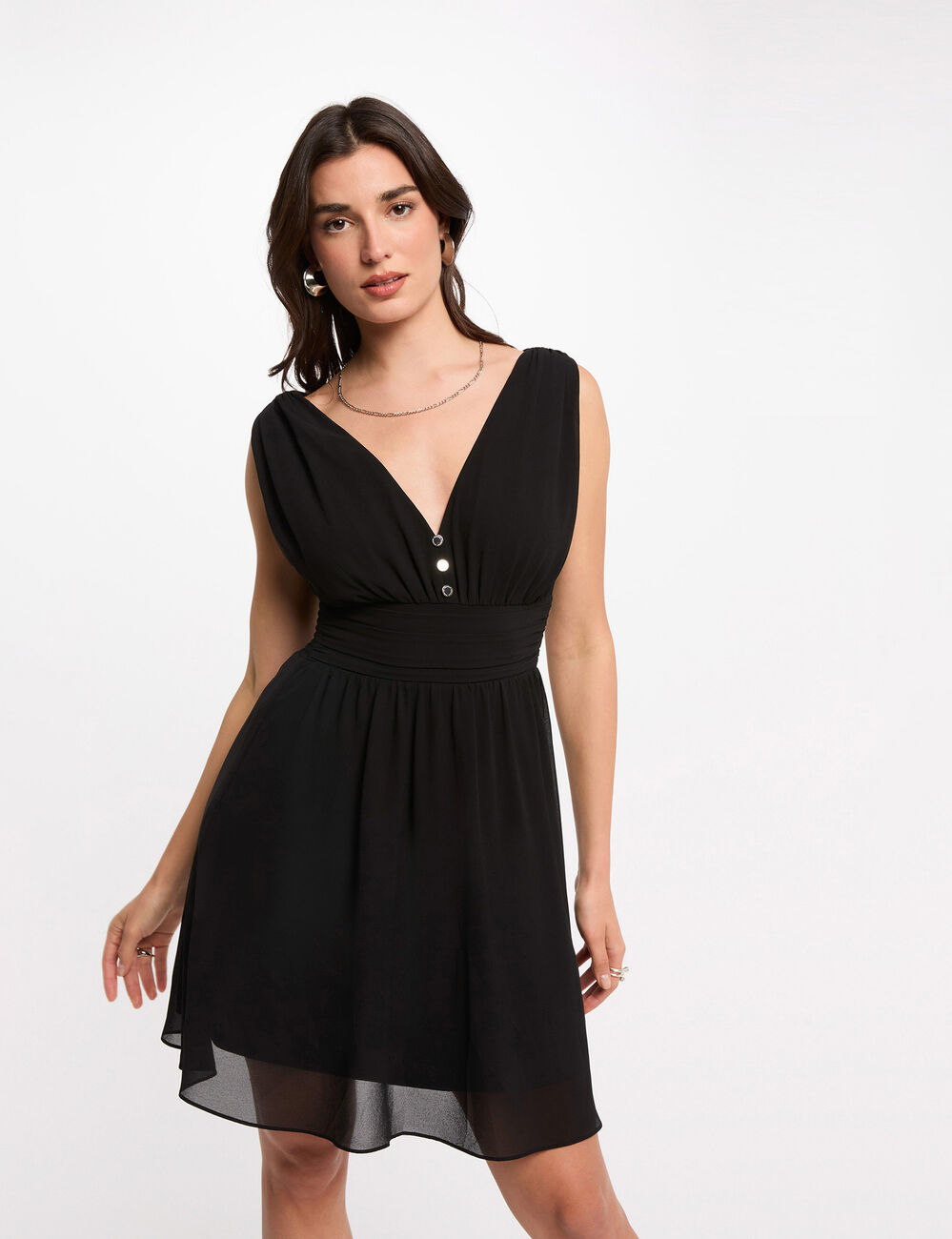 Vestido corto acampanado negro mujer