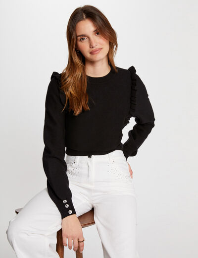 Jersey manga larga volantes negro mujer
