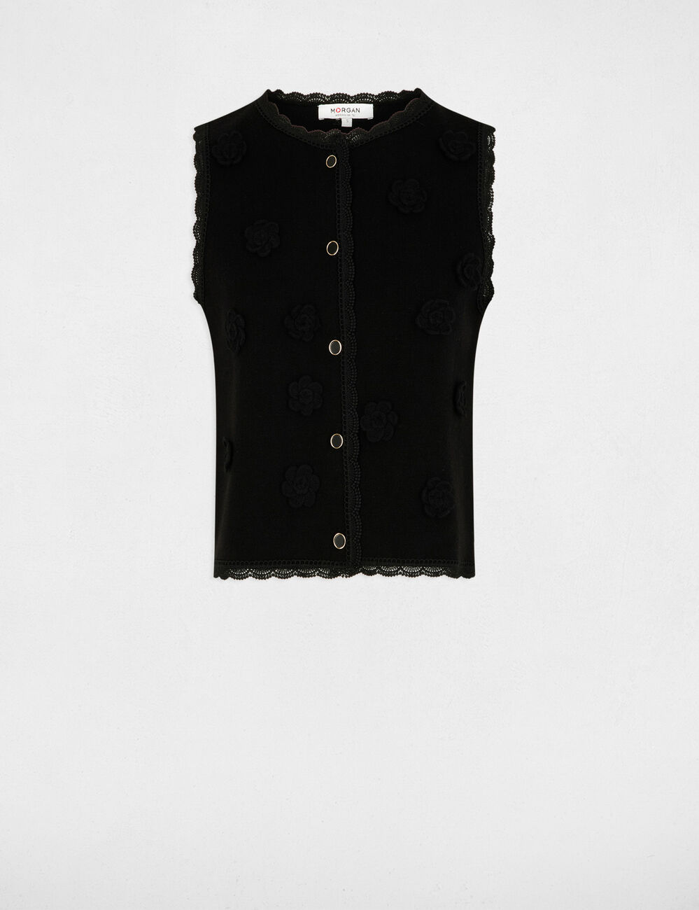 C&aacute;rdigan ajustado con cuello redondo negro mujer