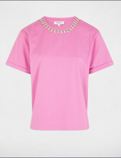 Camiseta manga corta y joyas rosa mujer